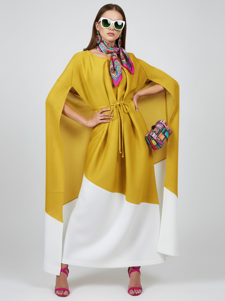 Miyake Style Pleated Dress with Contrast Stitching For Women, SoHo, BYMANYC New York. - BYMANYC ® New York  