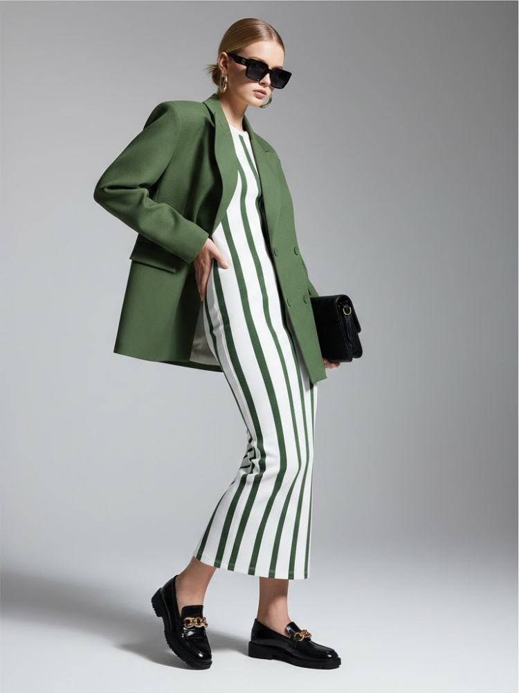 Moss Green Tailored Blazer with Double-Breasted Design • BYMANYC ® New York  NYC Wholesale Boutique Inventory - No MOQ & Ready to Ship