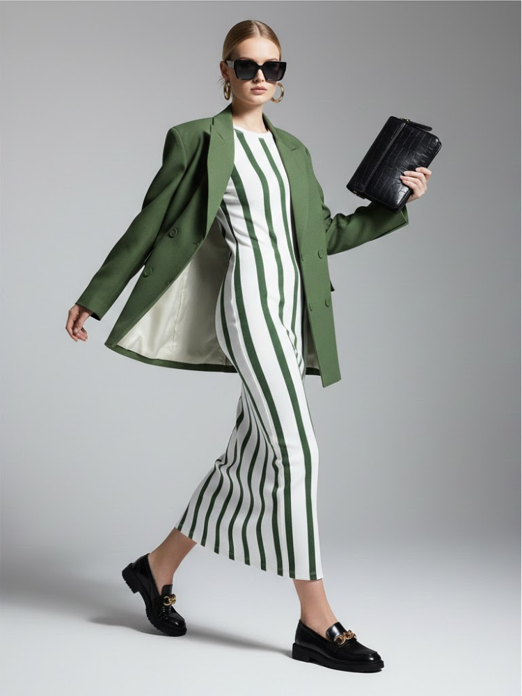  Moss Green Tailored Blazer with Double-Breasted Design • BYMANYC ® New York  NYC Wholesale Boutique Inventory - No MOQ & Ready to Ship