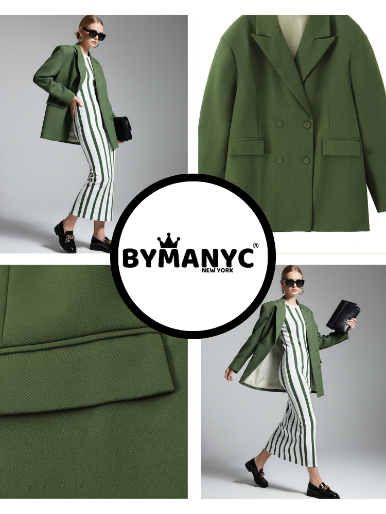  Moss Green Tailored Blazer with Double-Breasted Design • BYMANYC ® New York  NYC Wholesale Boutique Inventory - No MOQ & Ready to Ship