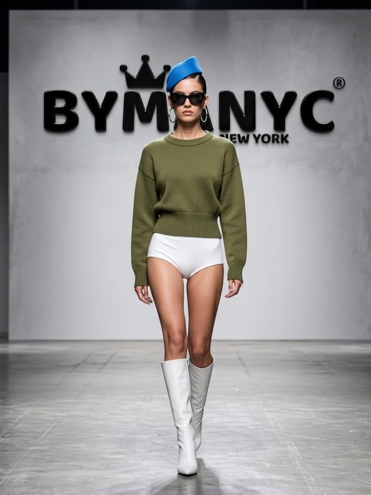 Women's Lavender Crewneck Knit Sweater with Wide Ribbed Hem Prêt-à-Porter BYMANYC ® New York - New Collection
