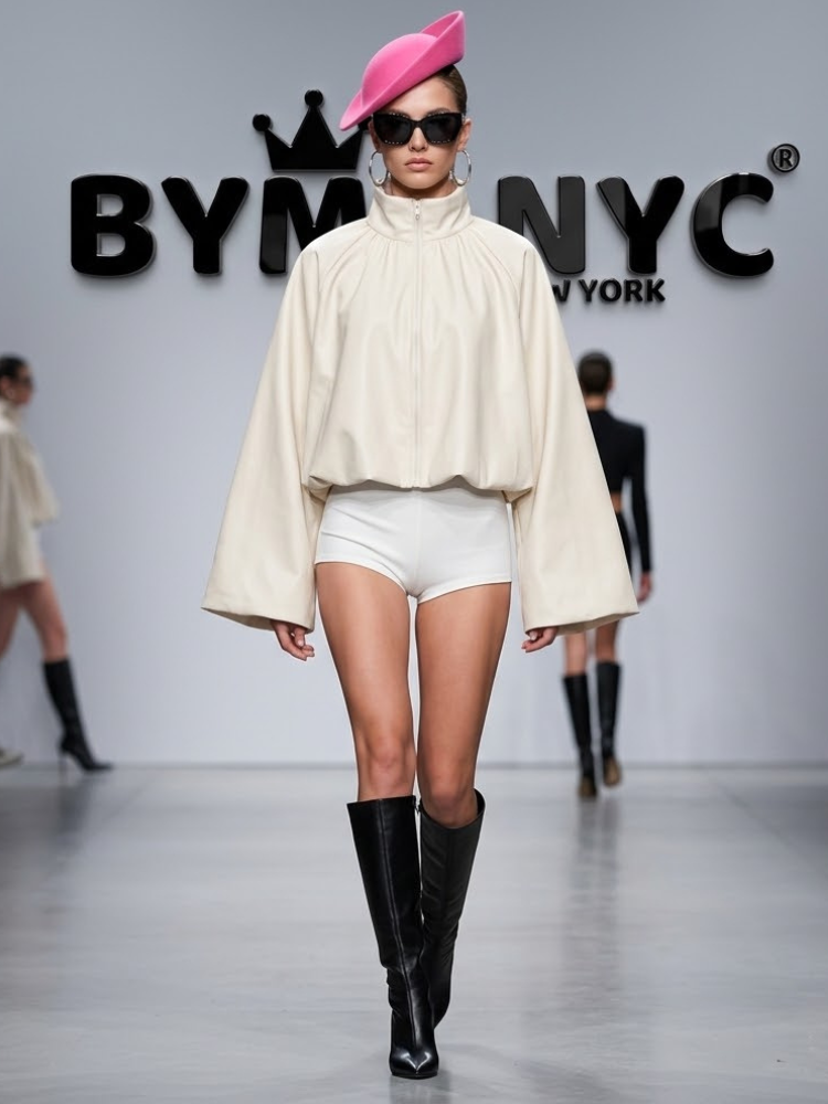 Women's Red Cropped Wide-Sleeve Jacket with High Collar Prêt-à-Porter BYMANYC ® New York - New Collection