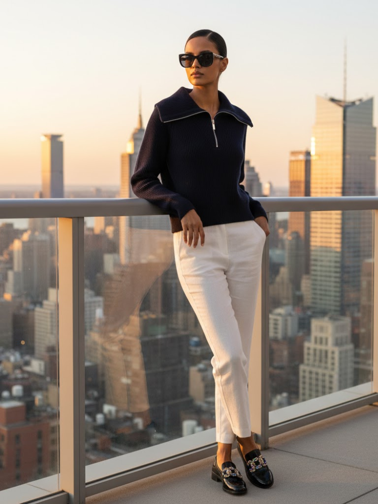  Navy ROCKEFELLER Quarter-Zip Sweater Prêt-à-Porter BYMANYC ® New York  NYC Wholesale Boutique Inventory - No MOQ & Ready to Ship