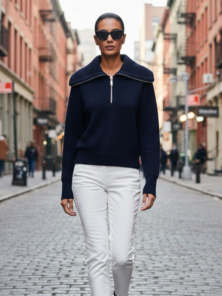  Navy ROCKEFELLER Quarter-Zip Sweater Prêt-à-Porter BYMANYC ® New York  NYC Wholesale Boutique Inventory - No MOQ & Ready to Ship