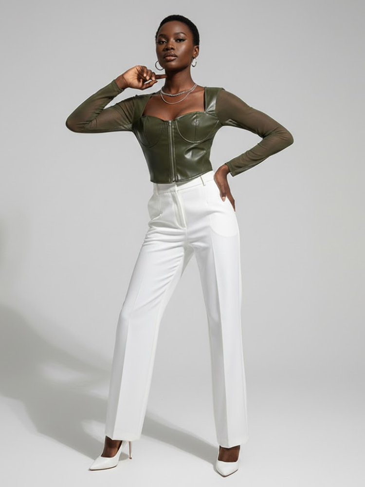 Olive Vegan Leather Corset Top PRINCE: New Colección COUTURE in NOLITA - BYMANYC ® New York