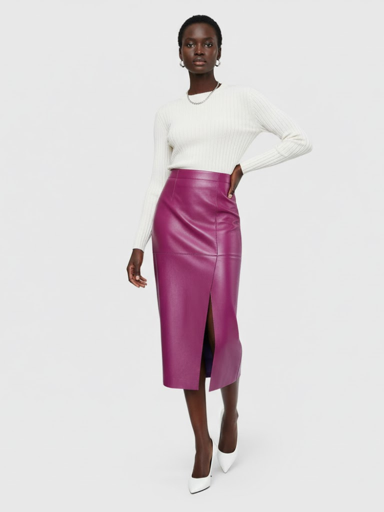 Magenta Vegan Leather Midi Pencil Skirt BLEECKER: New Colección COUTURE in NOLITA - BYMANYC ® New York