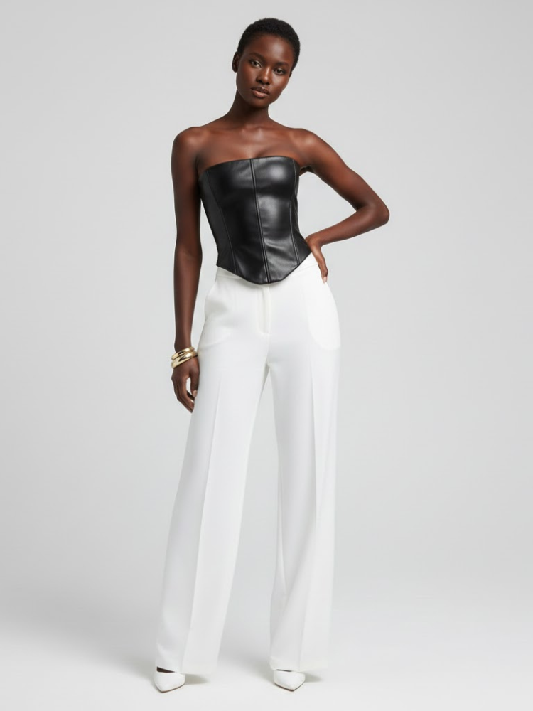 Black Vegan Leather Strapless Corset Top BOND: New Colección COUTURE in NOLITA - BYMANYC ® New York