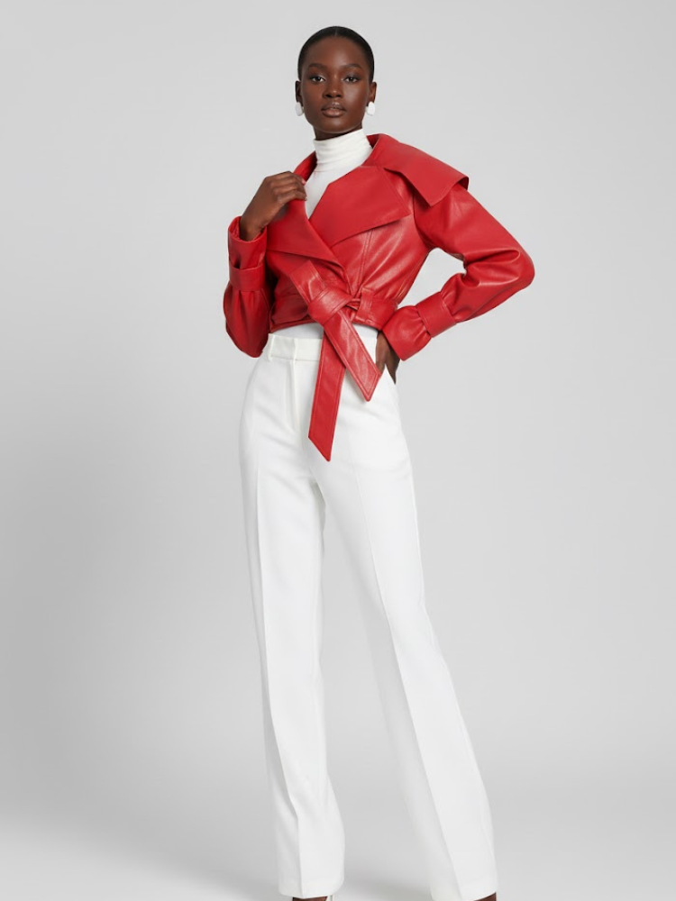 Red Vegan Leather Wrap Jacket CROSBY: New Colección COUTURE in NOLITA - BYMANYC ® New York