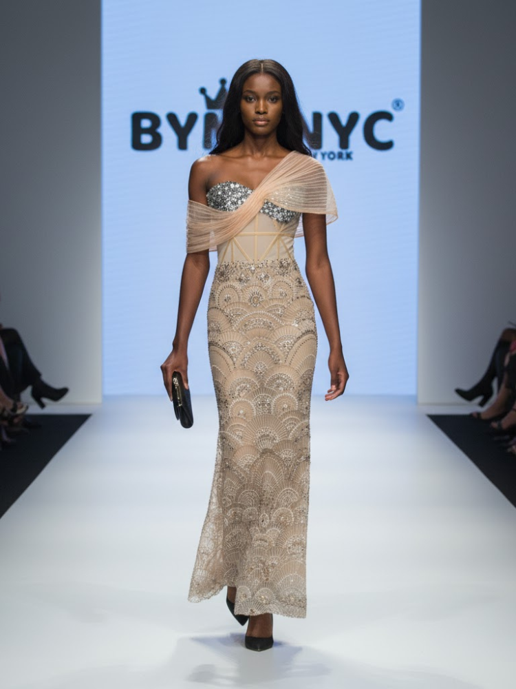 Nude Long Gala Dress FIFTH AVENUE: Prêt-à-Porter Line BYMANYC ® New York - BYMANYC ® New York  