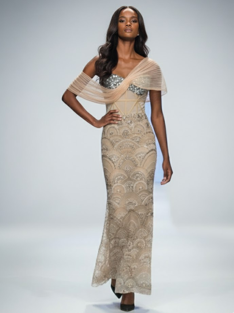 Nude Long Gala Dress FIFTH AVENUE: Prêt-à-Porter Line BYMANYC ® New York - BYMANYC ® New York  