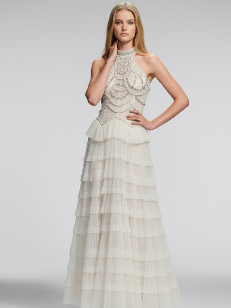 Off-White Pearl Gala Dress GOVERNORS ISLAND: Prêt-à-Porter Line BYMANYC ® New York - BYMANYC ® New York  