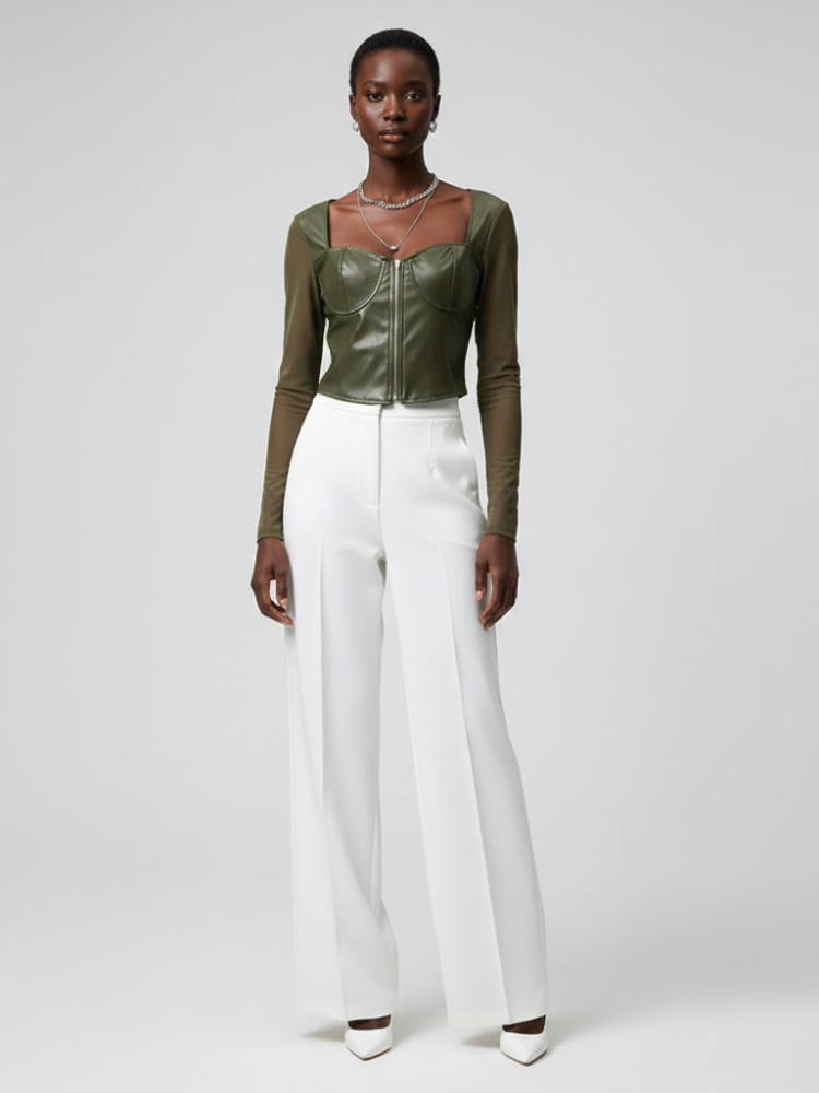 Olive Vegan Leather Corset Top PRINCE: New Colección COUTURE in NOLITA - BYMANYC ® New York - BYMANYC ® New York  