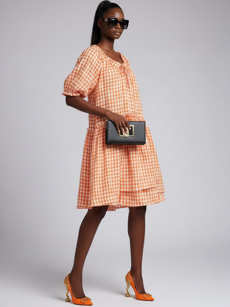 Orange GREENWICH Gingham Dress Prêt-à-Porter BYMANYC ® New York - BYMANYC ® New York  