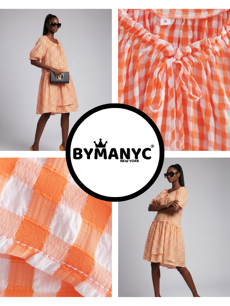  Orange GREENWICH Gingham Dress Prêt-à-Porter BYMANYC ® New York  NYC Wholesale Boutique Inventory - No MOQ & Ready to Ship