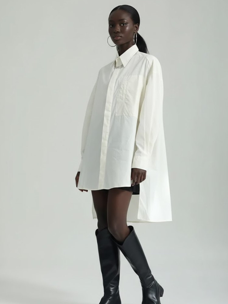 Oversized Asymmetric Shirt Dress in Crisp White • BYMANYC ® New York - BYMANYC ® New York  