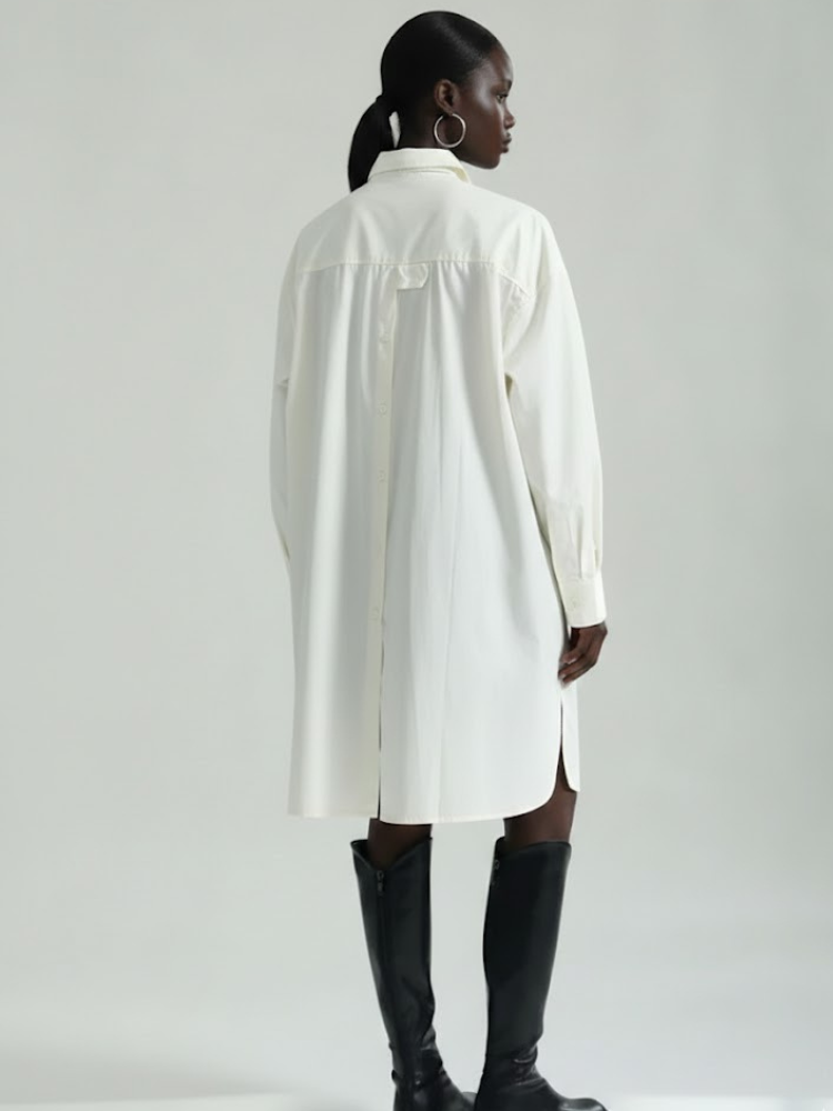  Oversized Asymmetric Shirt Dress in Crisp White • BYMANYC ® New York  NYC Wholesale Boutique Inventory - No MOQ & Ready to Ship