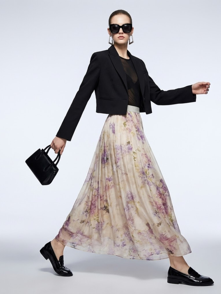 Women's Skirt Floral Tulle BYMANYC ® New York PARK AVENUE PURPLE PLEATED MIDI - New Collection