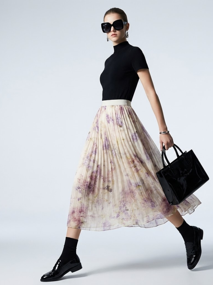 Women's Skirt Floral Tulle BYMANYC ® New York PARK AVENUE PURPLE PLEATED MIDI - New Collection