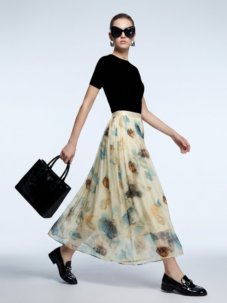 Women's Skirt Floral Silk BYMANYC ® New York HAMPTONS ABSTRACT PRINT MAXI - New Collection