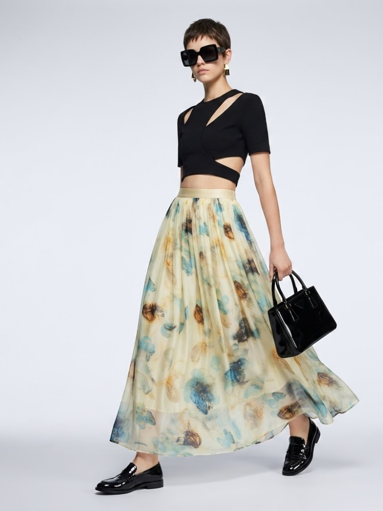 Women's Skirt Floral Silk BYMANYC ® New York HAMPTONS ABSTRACT PRINT MAXI - New Collection