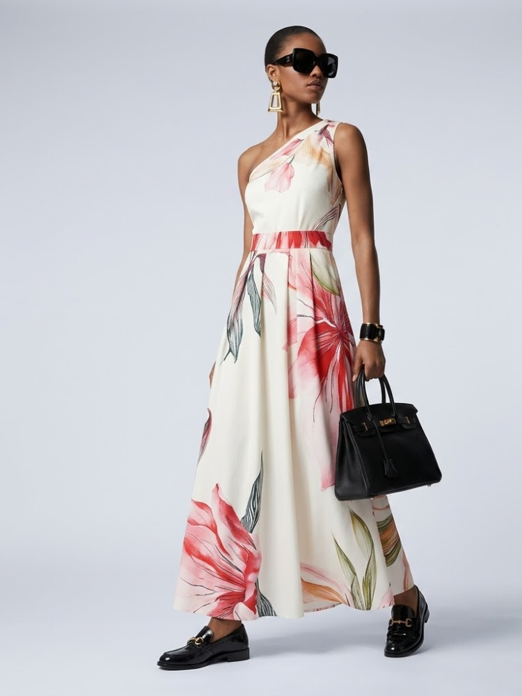 Women's Dress One-Shoulder Maxi BYMANYC ® New York HAMPTONS FLORAL - New Collection