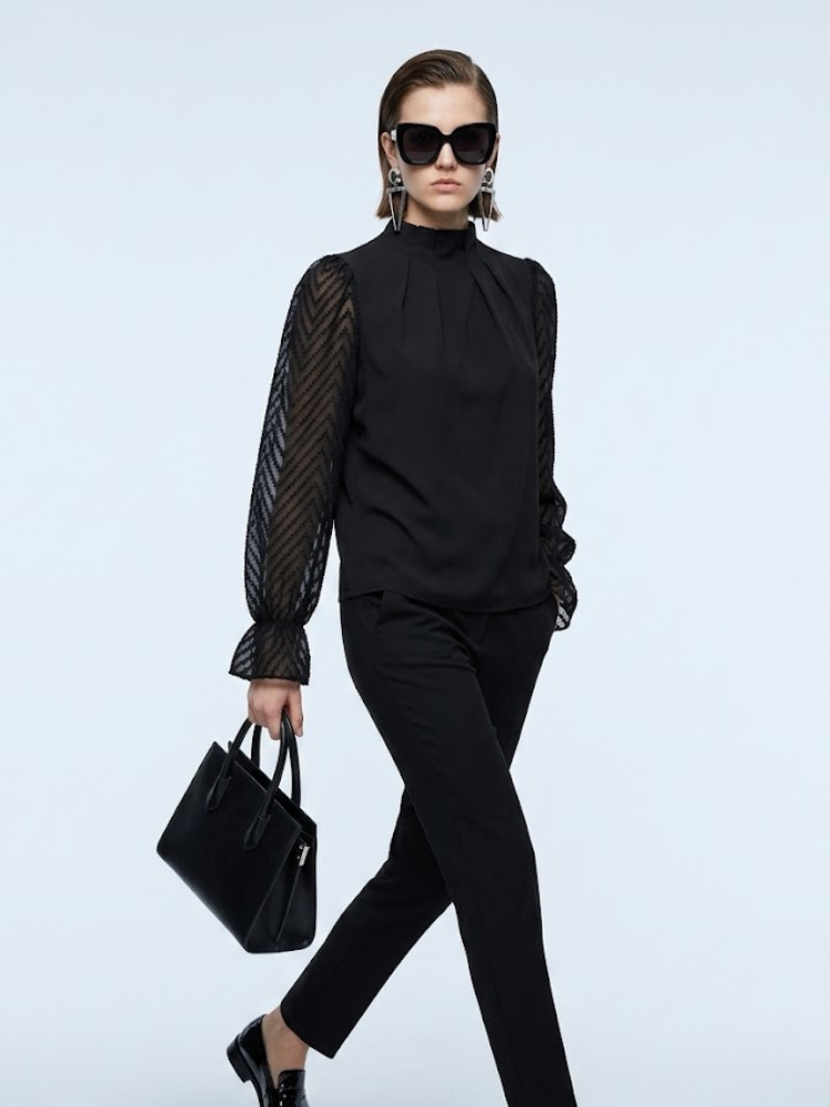 Women's Blouse High Neck BYMANYC ® New York SOHO BLACK CHEVRON - New Collection