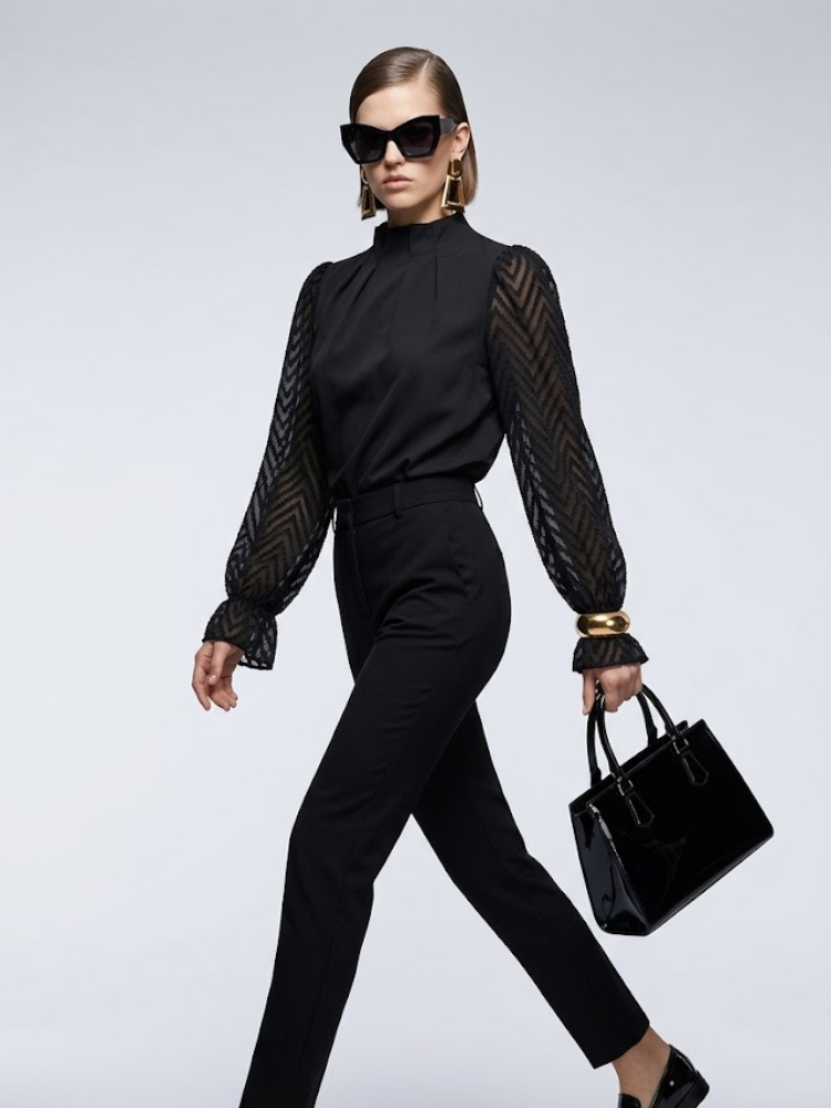 Women's Blouse High Neck BYMANYC ® New York SOHO BLACK CHEVRON - New Collection