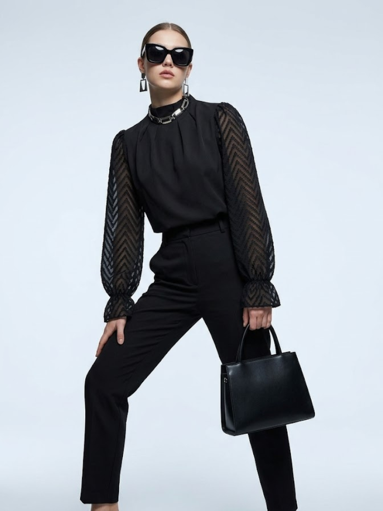 Women's Blouse High Neck BYMANYC ® New York SOHO BLACK CHEVRON - New Collection