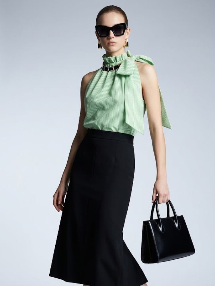 Women's Top High Neck Halter BYMANYC ® New York HAMPTONS GREEN STRIPE - New Collection