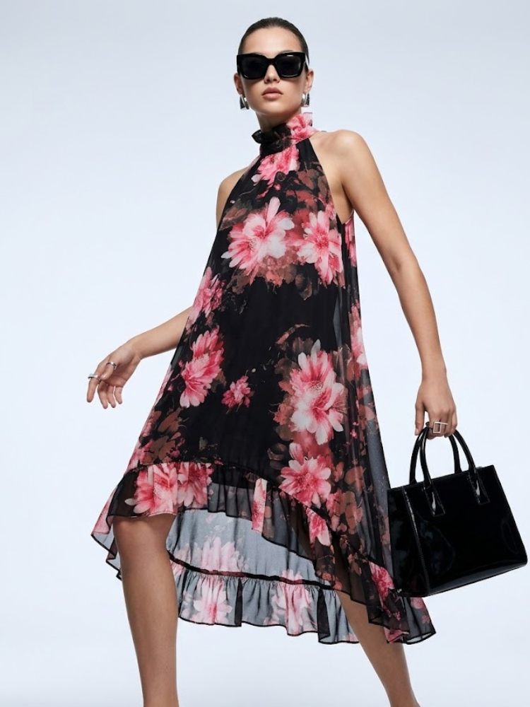 Women's Dress High Neck Halter BYMANYC ® New York PARK AVENUE PINK FLORAL - New Collection