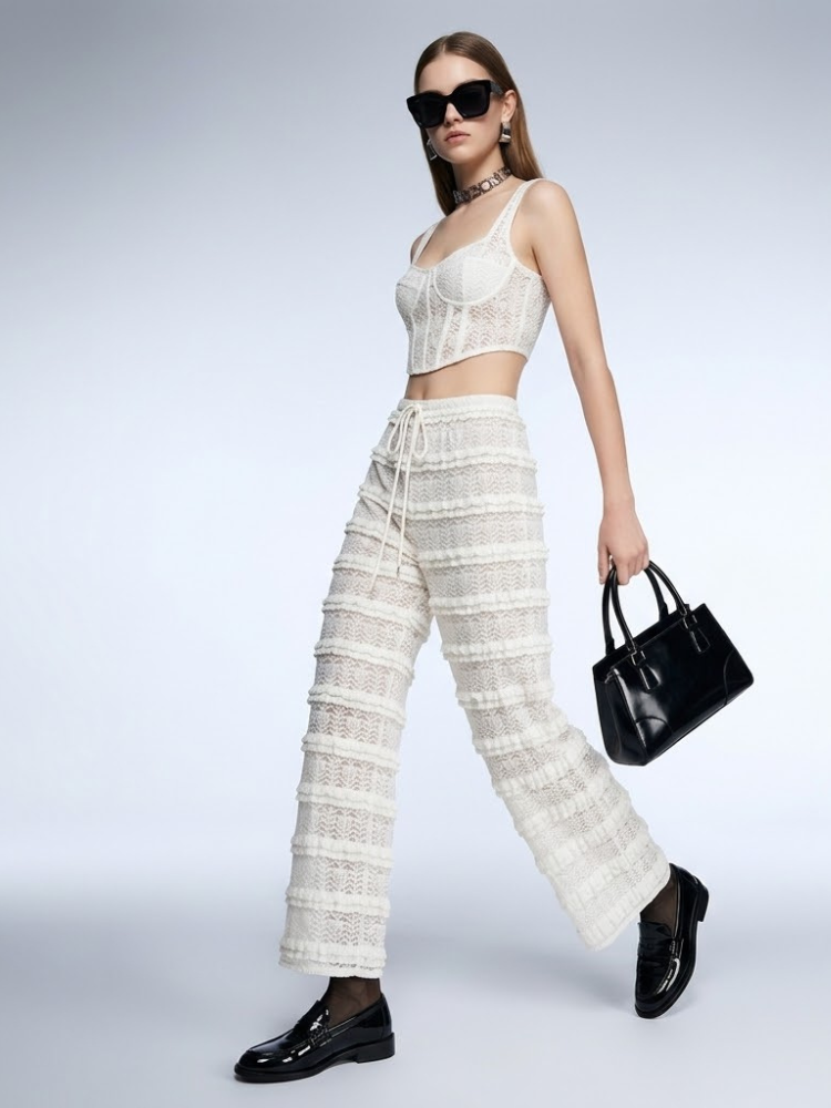 Women's Crochet Lace Pants BYMANYC ® New York HAMPTONS CREAM WIDE LEG - New Collection