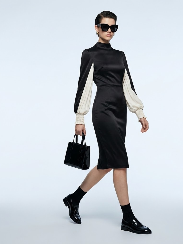 Women's Dress Satin Midi BYMANYC ® New York SOHO CONTRAST SLEEVE - New Collection