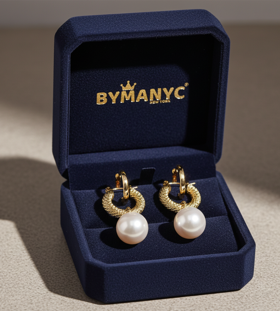 Pearl Hoop Earrings Golden Luster SOHO BYMANYC ® New York - BYMANYC ® New York  