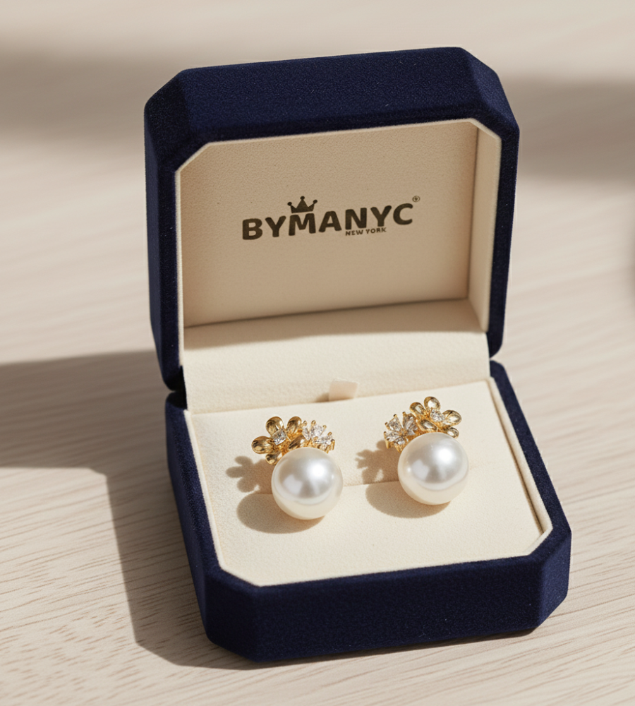 Pearl Stud Earrings Floral Bloom SOHO BYMANYC ® New York - BYMANYC ® New York  