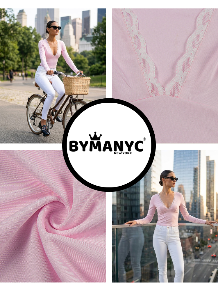  Pink CHELSEA Lace Neckline Top Prêt-à-Porter BYMANYC ® New York  NYC Wholesale Boutique Inventory - No MOQ & Ready to Ship