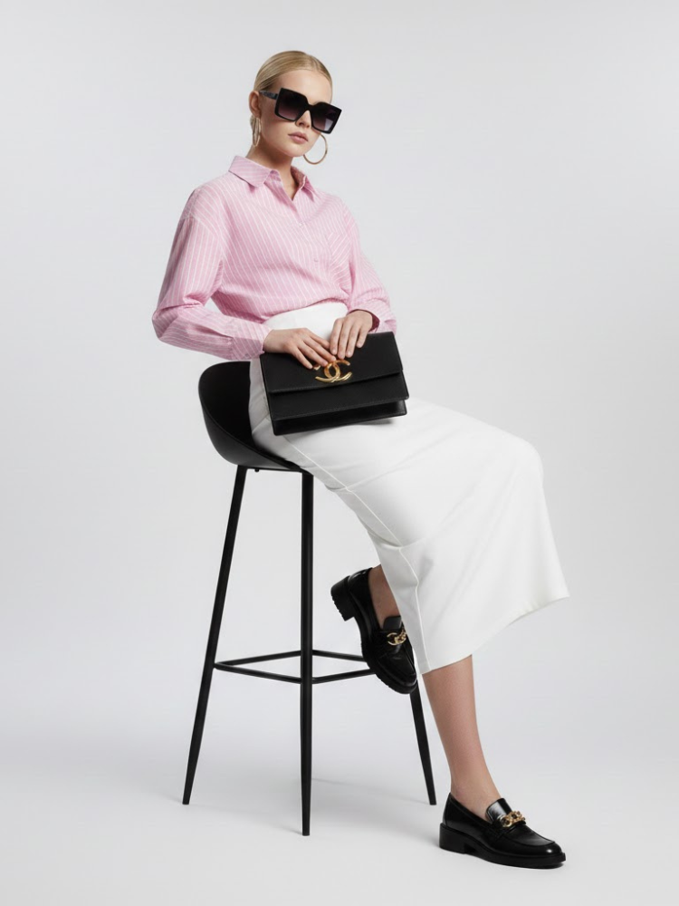 Pink Striped Oversized Shirt with Geometric Pocket • BYMANYC ® New York