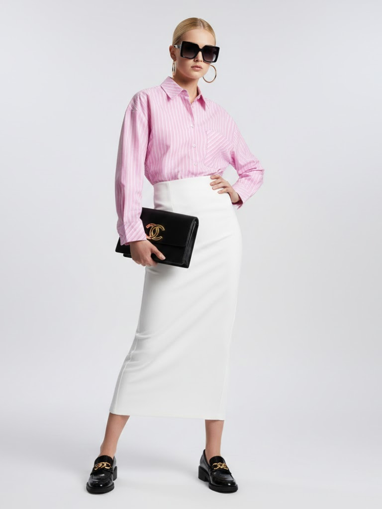 Pink Striped Oversized Shirt with Geometric Pocket • BYMANYC ® New York