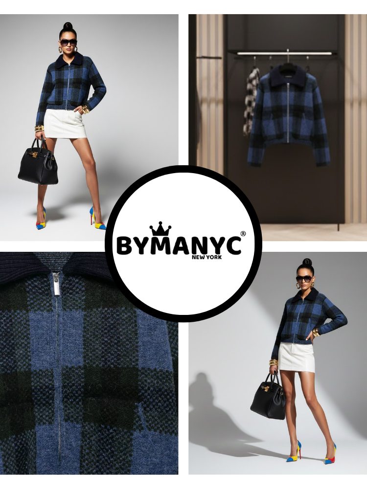  Plaid Eco-Knit Bomber • GRAMERCY New Collection BYMANYC ® New York  NYC Wholesale Boutique Inventory - No MOQ & Ready to Ship