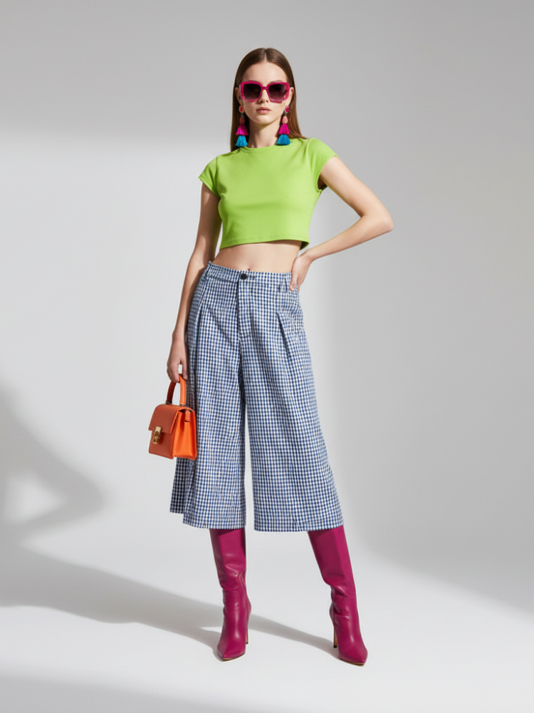  Plaid Wide-Leg Pants 7/8, Brooklyn Heights | Women - BYMANYC ® New York  NYC Wholesale Boutique Inventory - No MOQ & Ready to Ship
