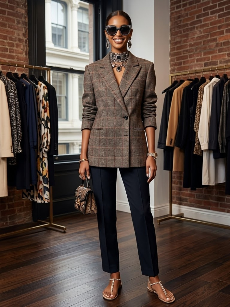  Plaid Wool-Blend Blazer SOHO New Collection FASHION BYMANYC ® New York  NYC Wholesale Boutique Inventory - No MOQ & Ready to Ship