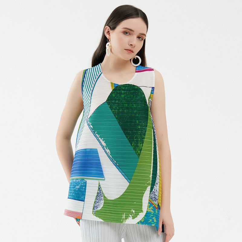 Pleated Printed Sleeveless Top, Coney Island | Women - BYMANYC ® New York - BYMANYC ® New York  