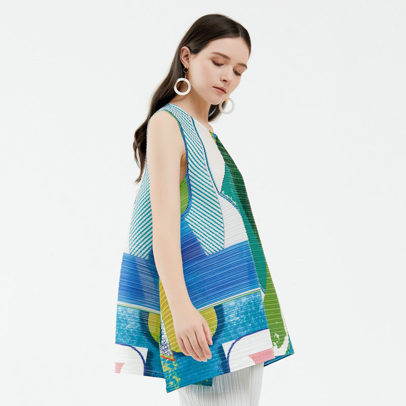 Pleated Printed Sleeveless Top, Coney Island | Women - BYMANYC ® New York - BYMANYC ® New York  