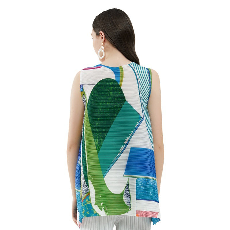 Pleated Printed Sleeveless Top, Coney Island | Women - BYMANYC ® New York - BYMANYC ® New York  