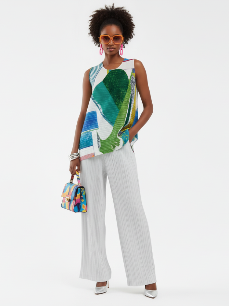  Pleated Printed Sleeveless Top, Coney Island | Women - BYMANYC ® New York  NYC Wholesale Boutique Inventory - No MOQ & Ready to Ship