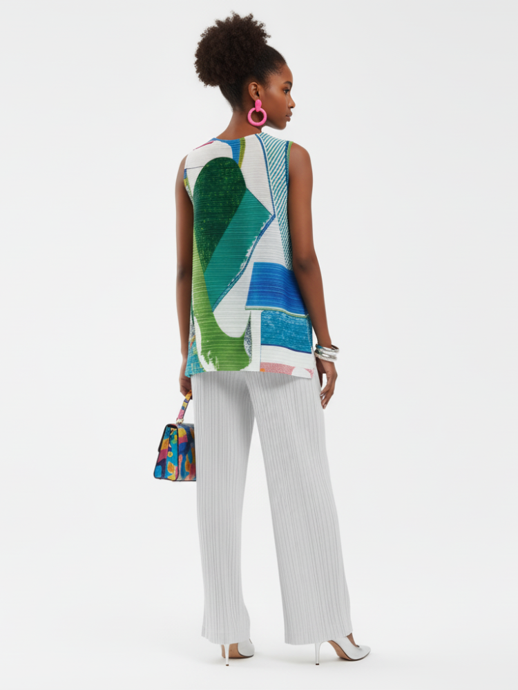  Pleated Printed Sleeveless Top, Coney Island | Women - BYMANYC ® New York  NYC Wholesale Boutique Inventory - No MOQ & Ready to Ship