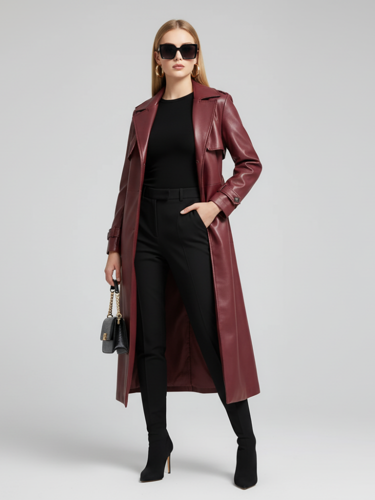  Plus-Size Long Leather-Style Windbreaker For Women, Red Hook, BYMANYC New York.  NYC Wholesale Boutique Inventory - No MOQ & Ready to Ship