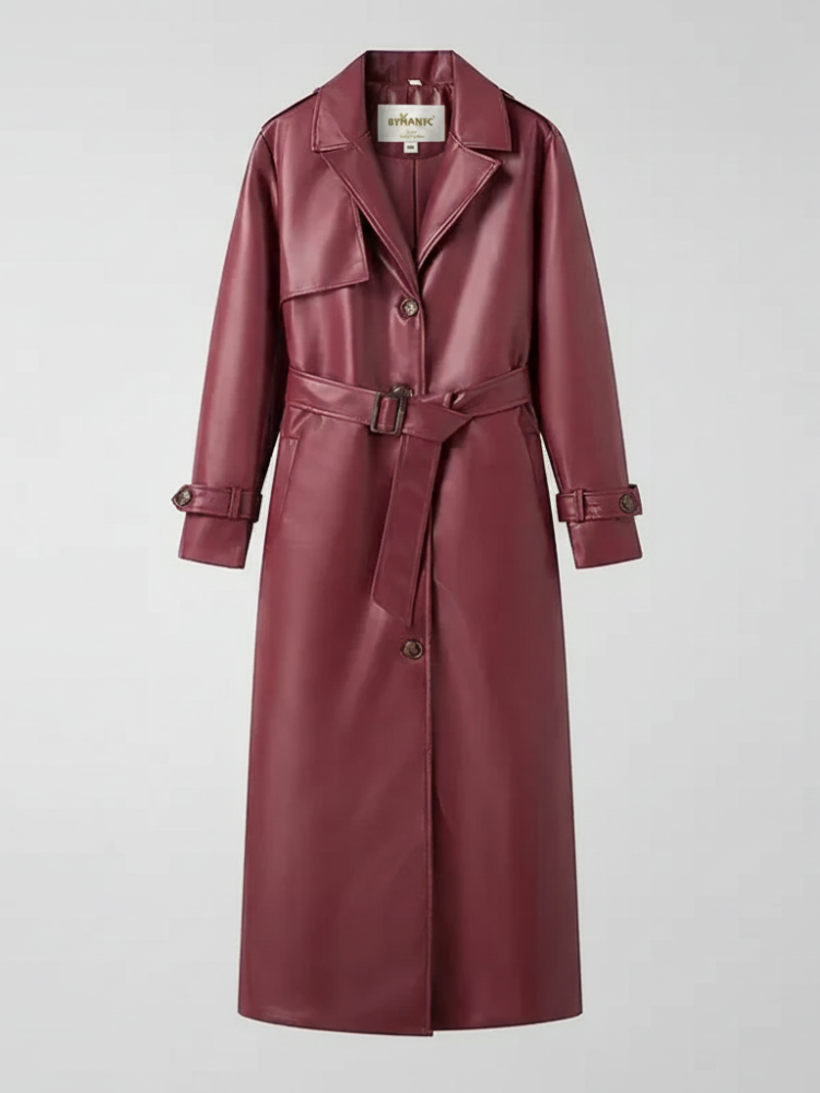  Plus-Size Long Leather-Style Windbreaker For Women, Red Hook, BYMANYC New York.  NYC Wholesale Boutique Inventory - No MOQ & Ready to Ship