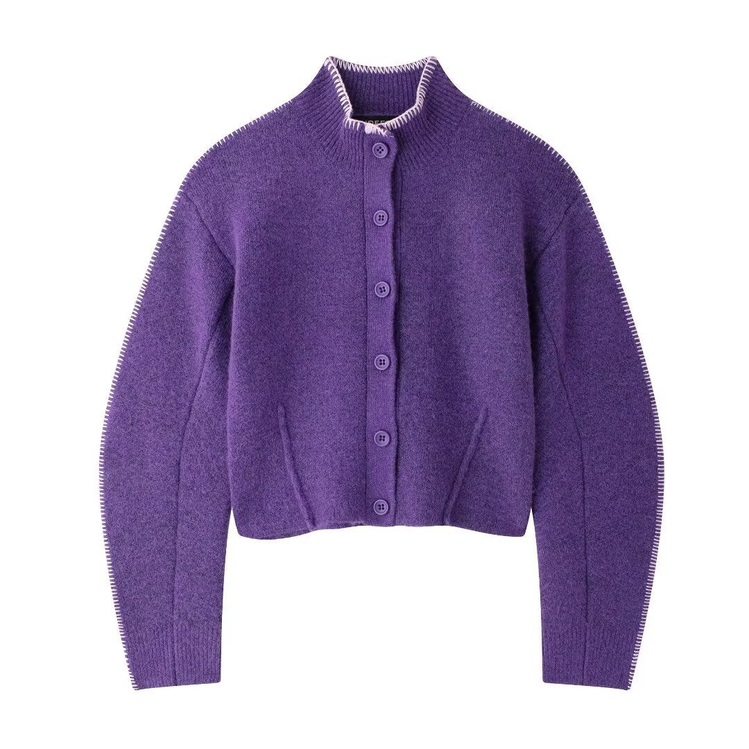 Purple High Collar Knitted Jacket For Women, Chelsea, BYMANYC New York. - BYMANYC ® New York  