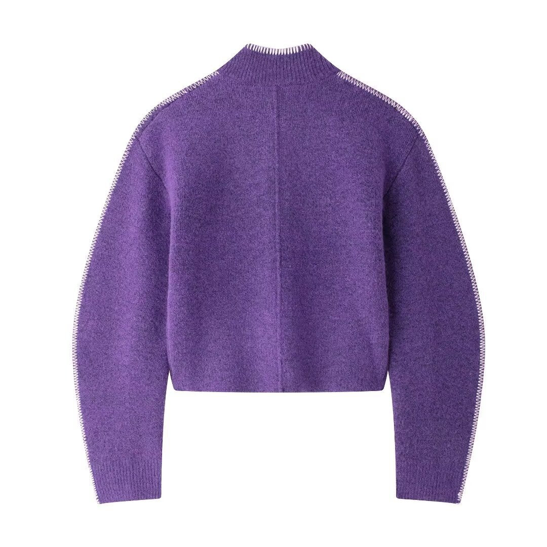 Purple High Collar Knitted Jacket For Women, Chelsea, BYMANYC New York. - BYMANYC ® New York  