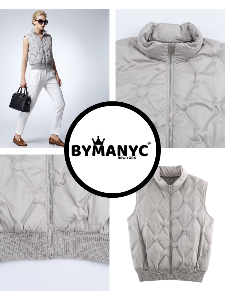  Quilted Diamond-Texture Vest with Ribbed Hem • BYMANYC ® New York  NYC Wholesale Boutique Inventory - No MOQ & Ready to Ship